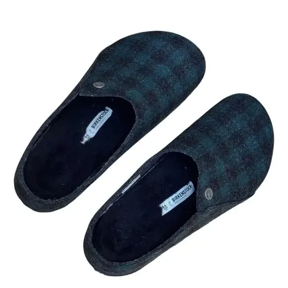 Birkenstock Zermatt Black Shearling Wool Felt Plaid Green - Picture 10 of 11